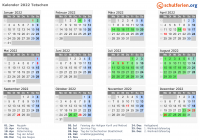 Kalender 2022 mit Ferien und Feiertagen Tetschen