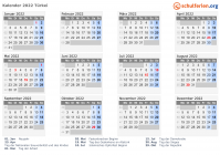 Kalender 2022 mit Ferien und Feiertagen Türkei