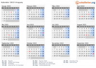 Kalender 2022 mit Ferien und Feiertagen Uruguay