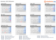 Kalender 2023 mit Ferien und Feiertagen Äthiopien