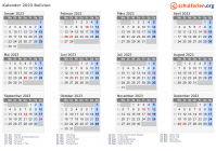 Kalender 2023 mit Ferien und Feiertagen Bolivien