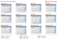 Kalender 2023 mit Ferien und Feiertagen Kopenhagen