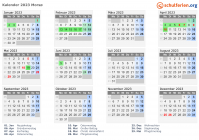 Kalender 2023 mit Ferien und Feiertagen Morsø