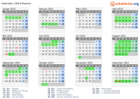 Kalender 2023 mit Ferien und Feiertagen Bayern