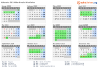 Kalender 2023 mit Ferien und Feiertagen Nordrhein-Westfalen