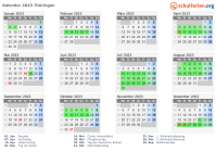 Kalender 2023 mit Ferien und Feiertagen Thüringen