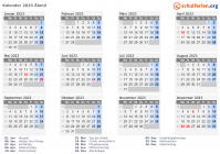 Kalender 2023 mit Ferien und Feiertagen Åland