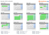 Kalender 2023 mit Ferien und Feiertagen Lombardei