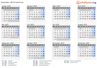 Kalender 2023 mit Ferien und Feiertagen Kamerun