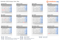 Kalender 2023 mit Ferien und Feiertagen Kongo, Dem. Rep.