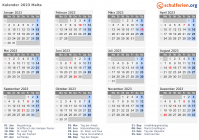 Kalender 2023 mit Ferien und Feiertagen Malta