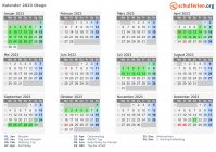 Kalender 2023 mit Ferien und Feiertagen Otago