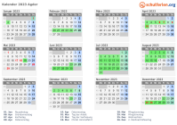 Kalender 2023 mit Ferien und Feiertagen Agder