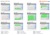 Kalender 2023 mit Ferien und Feiertagen Oslo