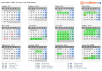 Kalender 2023 mit Ferien und Feiertagen Troms und Finnmark