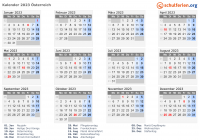 Kalender 2023 mit Ferien und Feiertagen Österreich