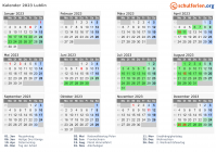 Kalender 2023 mit Ferien und Feiertagen Lublin