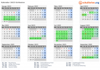Kalender 2023 mit Ferien und Feiertagen Schlesien