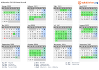 Kalender 2023 mit Ferien und Feiertagen Basel-Land