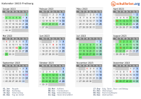 Kalender 2023 mit Ferien und Feiertagen Freiburg