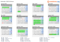 Kalender 2023 mit Ferien und Feiertagen Schwyz