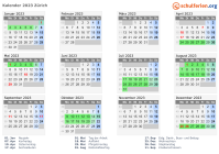 Kalender 2023 mit Ferien und Feiertagen Zürich