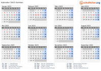 Kalender 2023 mit Ferien und Feiertagen Serbien