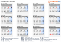 Kalender 2023 mit Ferien und Feiertagen Slowakei
