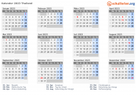 Kalender 2023 mit Ferien und Feiertagen Thailand