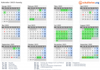 Kalender 2023 mit Ferien und Feiertagen Aussig