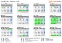 Kalender 2023 mit Ferien und Feiertagen Böhmisch Leipa