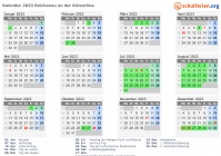 Kalender 2023 mit Ferien und Feiertagen Reichenau an der Knieschna