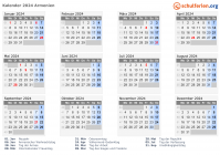 Kalender 2024 mit Ferien und Feiertagen Armenien