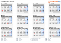 Kalender 2024 mit Ferien und Feiertagen Bolivien