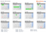 Kalender 2024 mit Ferien und Feiertagen Aarhus