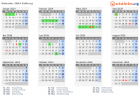 Kalender 2024 mit Ferien und Feiertagen Ballerup