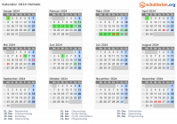 Kalender 2024 mit Ferien und Feiertagen Holbæk