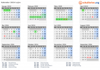 Kalender 2024 mit Ferien und Feiertagen Lejre