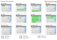 Kalender 2024 mit Ferien und Feiertagen Roskilde