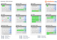 Kalender 2024 mit Ferien und Feiertagen Solrød