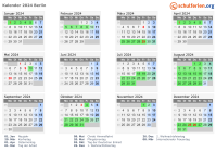 Kalender 2024 mit Ferien und Feiertagen Berlin