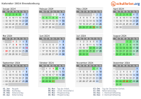 Kalender 2024 mit Ferien und Feiertagen Brandenburg