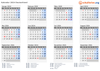 Kalender 2024 mit Ferien und Feiertagen Deutschland