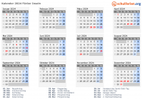 Kalender 2024 mit Ferien und Feiertagen Färöer Inseln
