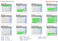 Kalender 2024 mit Ferien und Feiertagen Bordeaux