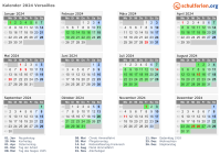 Kalender 2024 mit Ferien und Feiertagen Versailles