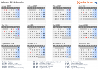 Kalender 2024 mit Ferien und Feiertagen Georgien
