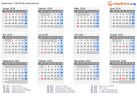 Kalender 2024 mit Ferien und Feiertagen Griechenland