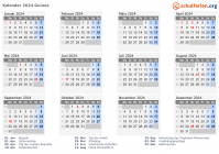 Kalender 2024 mit Ferien und Feiertagen Guinea
