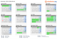 Kalender 2024 mit Ferien und Feiertagen Südholland